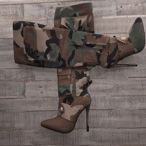 Tall camouflage cargo boots
